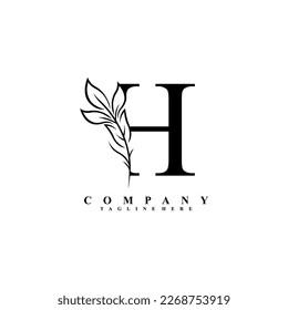 
beautiful elegant black letter H logo design with luxury leaf flower. H typography, H monogram. flourish. suitable for beauty logos, invitations, salons, boutiques, companies, businesses, weddings