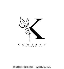 
beautiful elegant black letter K logo design with luxury leaf flower. K typography, K monogram. flourish. suitable for beauty logos, invitations, salons, boutiques, companies, businesses, weddings