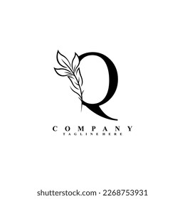 
beautiful elegant black letter Q logo design with luxury leaf flower. Q typography, Q monogram. flourish. suitable for beauty logos, invitations, salons, boutiques, companies, businesses, weddings