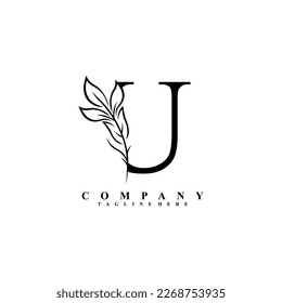 
beautiful elegant black letter U logo design with luxury leaf flower. U typography, U monogram. flourish. suitable for beauty logos, invitations, salons, boutiques, companies, businesses, weddings