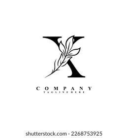 
beautiful elegant black letter X logo design with luxury leaf flower. X typography, X monogram. flourish. suitable for beauty logos, invitations, salons, boutiques, companies, businesses, weddings