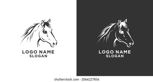 Beautiful elegant black and white horse vector logo