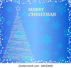 Beautiful elegant christmas tree on the blue background