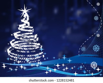 Beautiful elegant Christmas tree. Vector illustration on a dark background. Modern design.