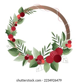 beautiful elegant Christmas wreath with berries and sprigs of mistletoe