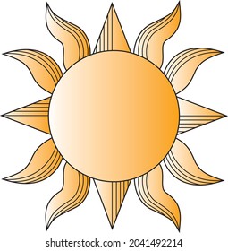 Beautiful elegant and clean style sun with curvy rays of light and golden gradient resembling art nouveau decorations and motifs