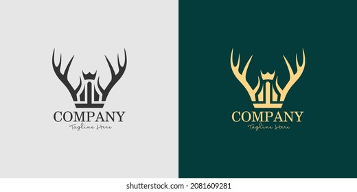 Beautiful and elegant deer antler vector logo depicting a building with a crown, suitable for various companies.