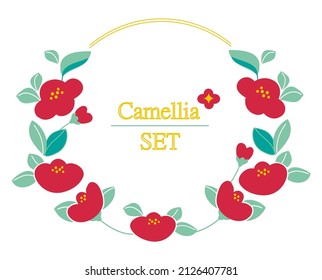 Beautiful elegant delicate camellia flower botanical round frame for cards, weddings, festivals