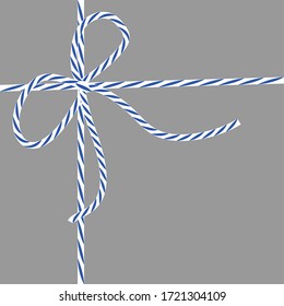 Beautiful, elegant, festive bow made of striped rope on a gray background. Vector illustration. Stock Photo.