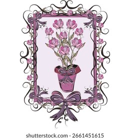 Beautiful and elegant floral frame vector with a decorative flower in the center. Perfect for invitations, greeting cards, wedding stationery, and decorative designs. This illustration features a clea