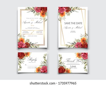 beautiful and elegant flower and leaves wedding invitation card