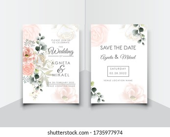 beautiful and elegant flower and leaves wedding invitation card