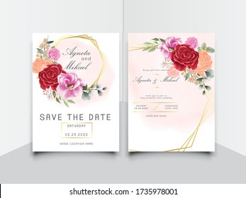 beautiful and elegant flower and leaves wedding invitation card