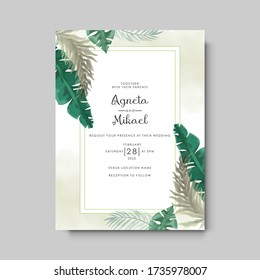 beautiful and elegant flower and leaves wedding invitation card