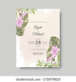 beautiful and elegant flower and leaves wedding invitation card