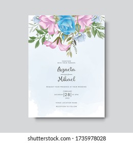 beautiful and elegant flower and leaves wedding invitation card