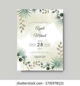 beautiful and elegant flower and leaves wedding invitation card