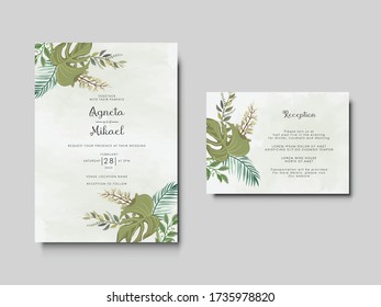 beautiful and elegant flower and leaves wedding invitation card