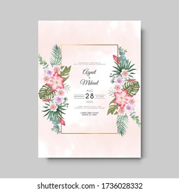 beautiful and elegant flower and leaves wedding invitation card