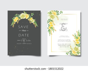 beautiful and elegant flower and leaves wedding invitation template