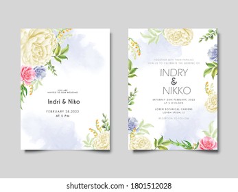 beautiful and elegant flower and leaves wedding invitation template