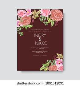 beautiful and elegant flower and leaves wedding invitation template