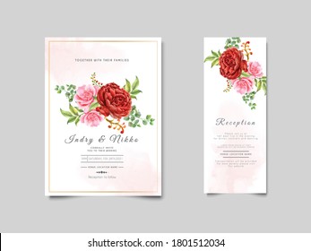 beautiful and elegant flower and leaves wedding invitation template