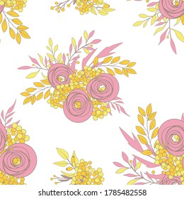 Beautiful and elegant flowers buds on the white background. Vector seamless pattern with flowers. 