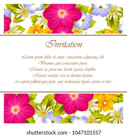 beautiful elegant frame of flowers. For your greeting card design, greeting card, invitation card for wedding birthday party. Vector illustration.