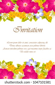 beautiful elegant frame of flowers. For your greeting card design, greeting card, invitation card for wedding birthday party. Vector illustration.