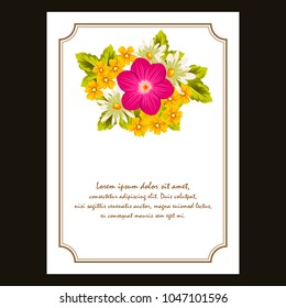 beautiful elegant frame of flowers. For your greeting card design, greeting card, invitation card for wedding birthday party. Vector illustration.