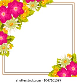 beautiful elegant frame of flowers. For your greeting card design, greeting card, invitation card for wedding birthday party. Vector illustration.