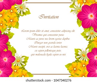 beautiful elegant frame of flowers. For your greeting card design, greeting card, invitation card for wedding birthday party. Vector illustration.