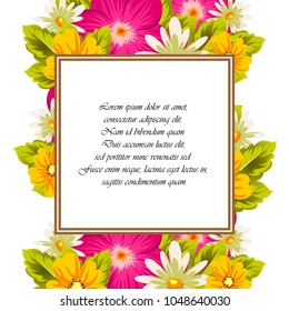 beautiful elegant frame of flowers. For your greeting card design, greeting card, invitation card for wedding birthday party. Vector illustration.