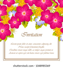 beautiful elegant frame of flowers. For your greeting card design, greeting card, invitation card for wedding birthday party. Vector illustration.
