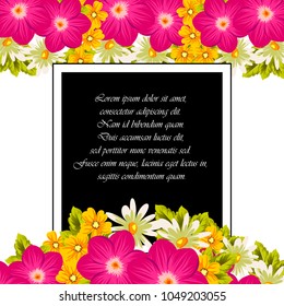 beautiful elegant frame of flowers. For your greeting card design, greeting card, invitation card for wedding birthday party. Vector illustration.