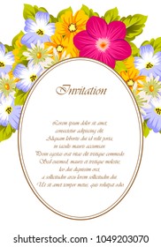 beautiful elegant frame of flowers. For your greeting card design, greeting card, invitation card for wedding birthday party. Vector illustration.
