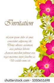 beautiful elegant frame of flowers. For your greeting card design, greeting card, invitation card for wedding birthday party. Vector illustration.