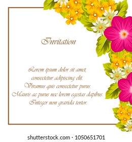 beautiful elegant frame of flowers. For your greeting card design, greeting card, invitation card for wedding birthday party. Vector illustration.