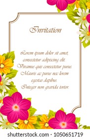beautiful elegant frame of flowers. For your greeting card design, greeting card, invitation card for wedding birthday party. Vector illustration.