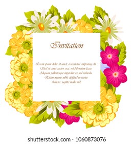 beautiful elegant frame of flowers. For your design of greeting cards, birthday cards and invitations, wedding, party and more. Vector illustration.