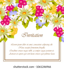 beautiful elegant frame of flowers. For your design of greeting cards, birthday cards and invitations, wedding, party and more. Vector illustration.
