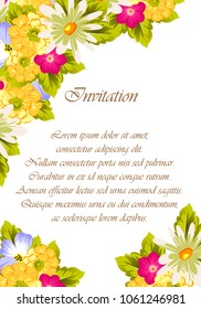 beautiful elegant frame of flowers. For your design of greeting cards, birthday cards and invitations, wedding, party and more. Vector illustration.