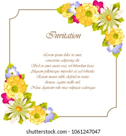 beautiful elegant frame of flowers. For your design of greeting cards, birthday cards and invitations, wedding, party and more. Vector illustration.