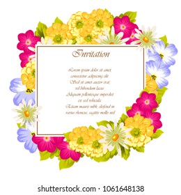 beautiful elegant frame of flowers. For your design of greeting cards, birthday cards and invitations, wedding, party and more. Vector illustration.