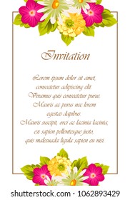 beautiful elegant frame of flowers. For your design of greeting cards, birthday cards and invitations, wedding, party and more. Vector illustration.