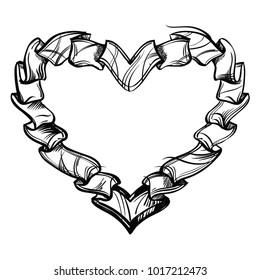 Beautiful elegant frame in the shape of a heart. Contour illustrations for the creation of tattoos, coloring, clothing design and printed products.