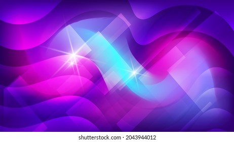 bonito y elegante tapiz futurista. solapamiento de rayas diagonales traslúcidas y formas onduladas, resalta y resplandece sobre un fondo de colores mixtos púrpura, rosa y aguamarina. vector