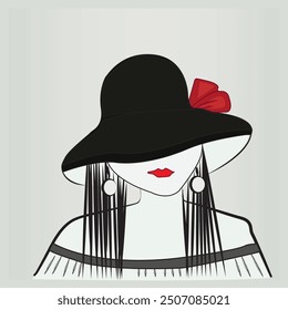 Beautiful elegant girl in a hat Flat style vector illustration