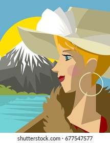 beautiful elegant girl visiting mountains